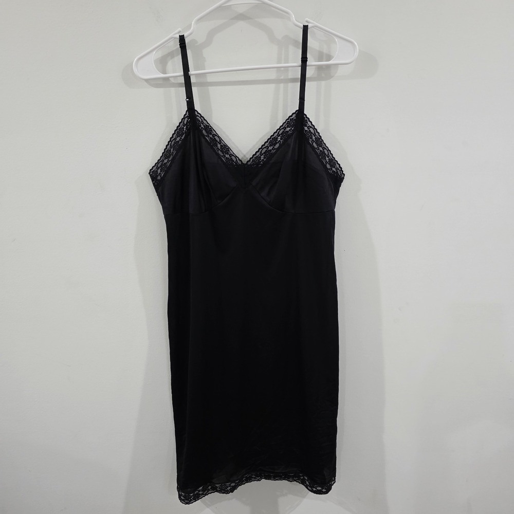 Womens Floral Lace Trim Slip Dress Size‎ Medium Black Whimsigoth Coquette
